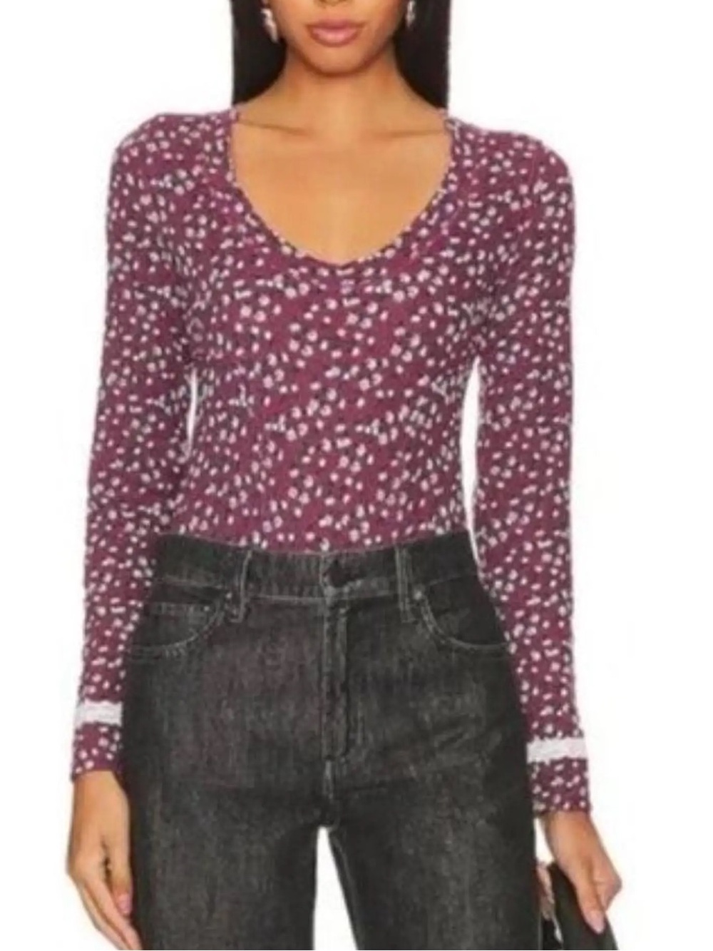 Free People Sugar Dreams Floral Thermal Knit Bodysuit • XS/S